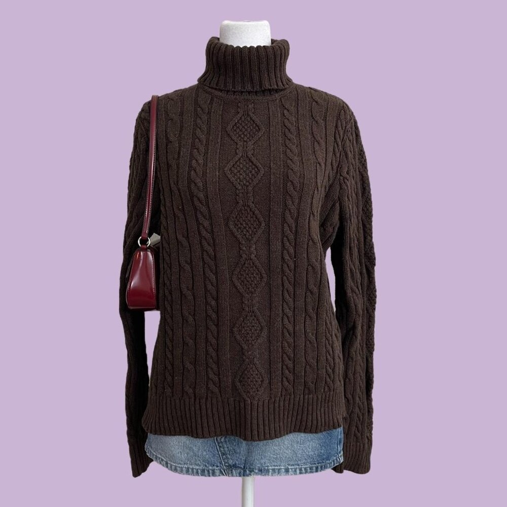Willi Smith Brown Cable Knit Turtleneck Sweater